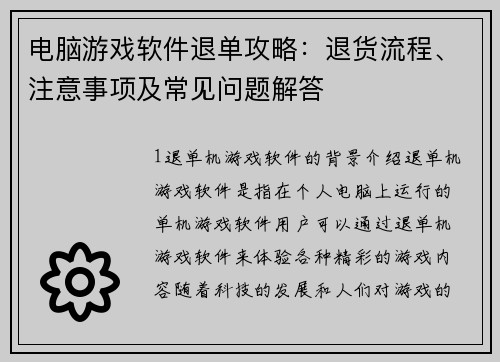 电脑游戏软件退单攻略：退货流程、注意事项及常见问题解答